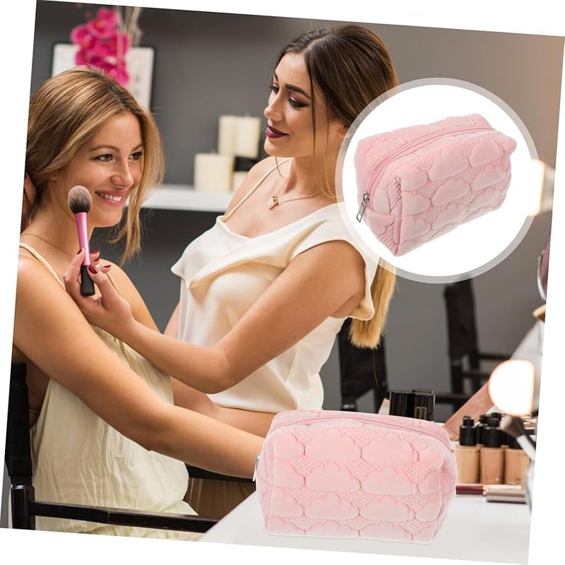 Veemoon Plush Pink Makeup Bag Travel Cosmetic Pouch Ample Storage For Women - Image 5